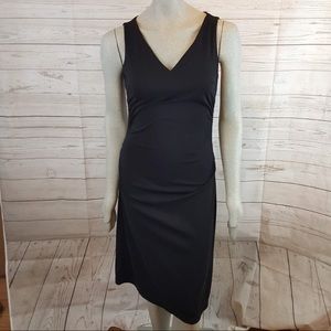 BCBG Paris Black Knit Stretch Shirred Sides V Neck